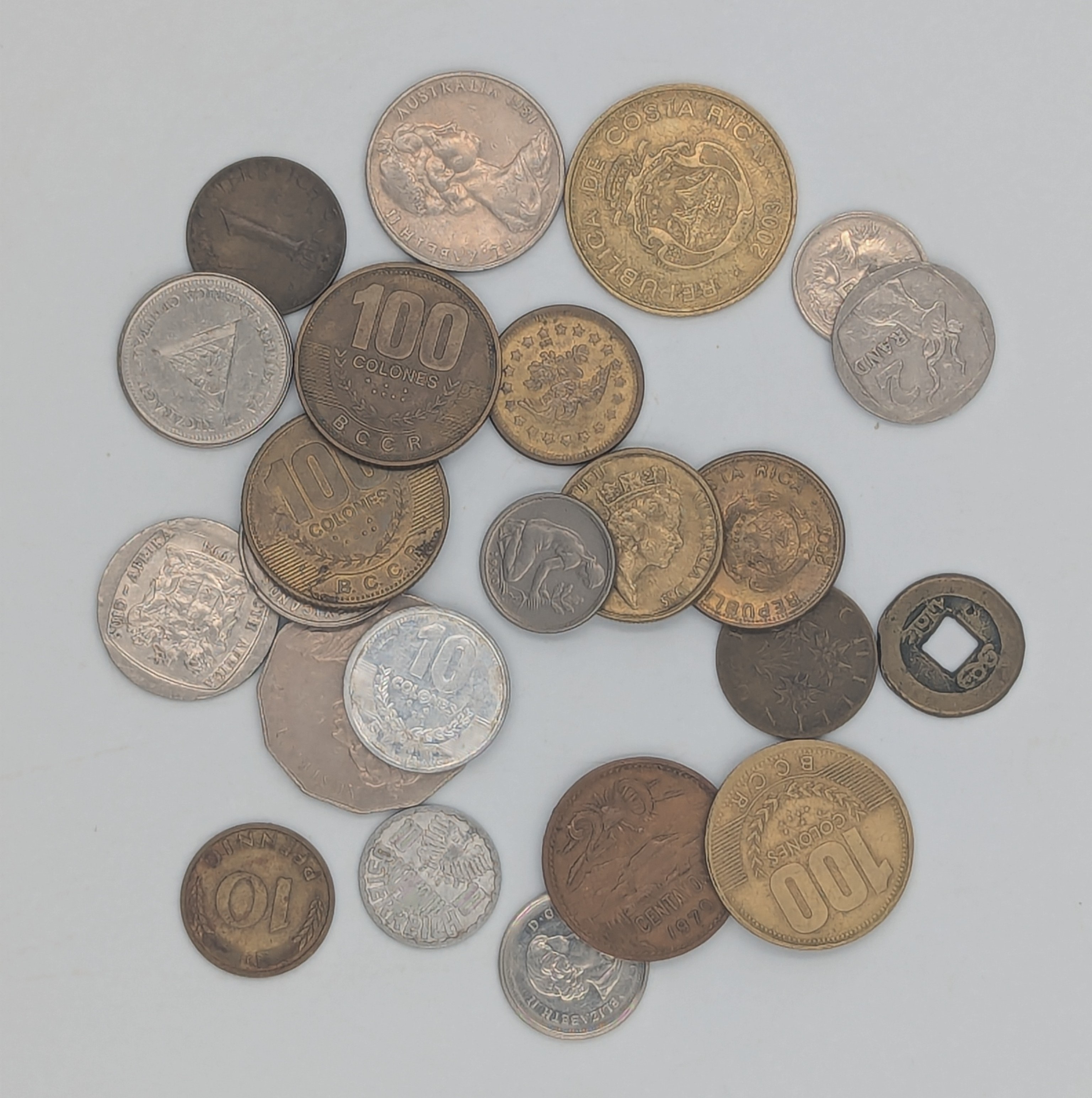Coins of many colors and sizes